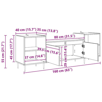 TV-kast Zwart Eiken 160 x 35 x 55 cm Bewerkt hout