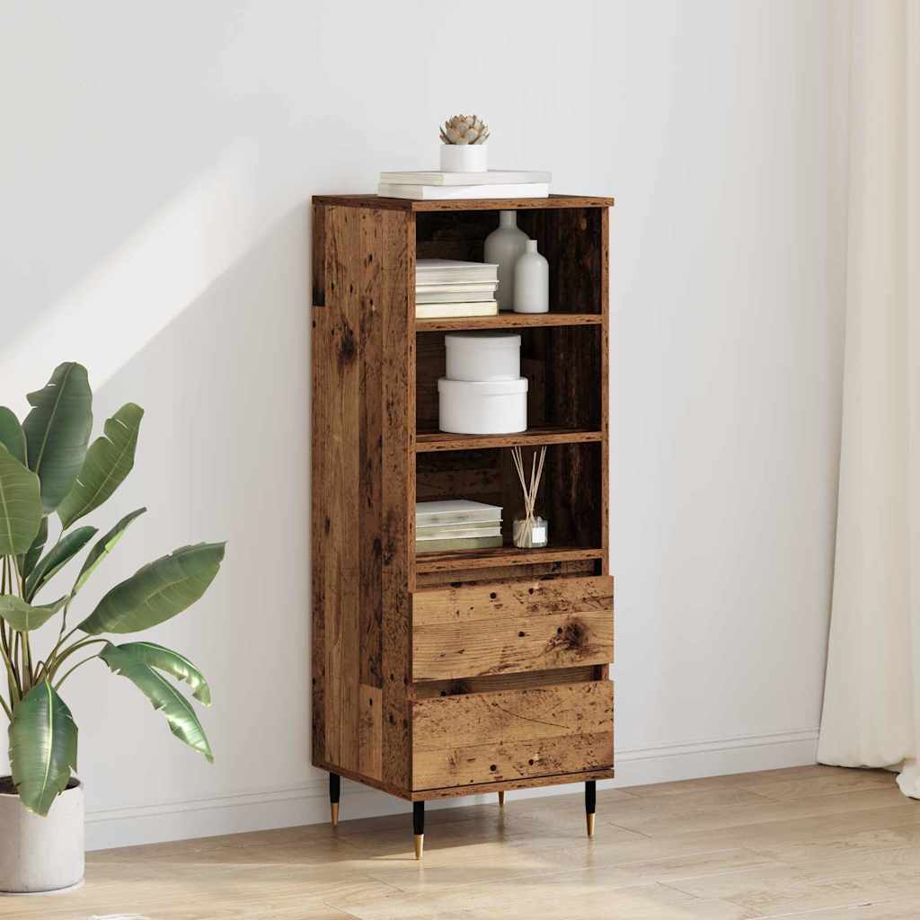 Highboard met lade Oud Hout 40 x 36 x 110 cm Bewerkt hout