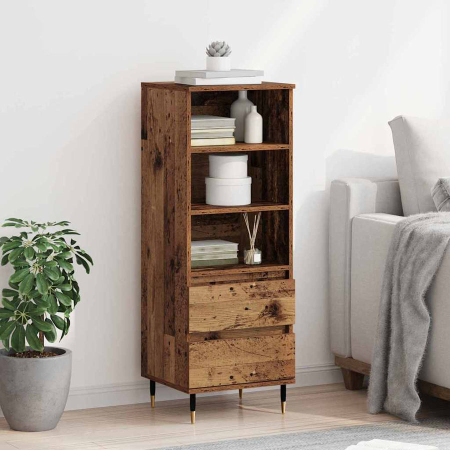 Highboard met lade Oud Hout 40 x 36 x 110 cm Bewerkt hout