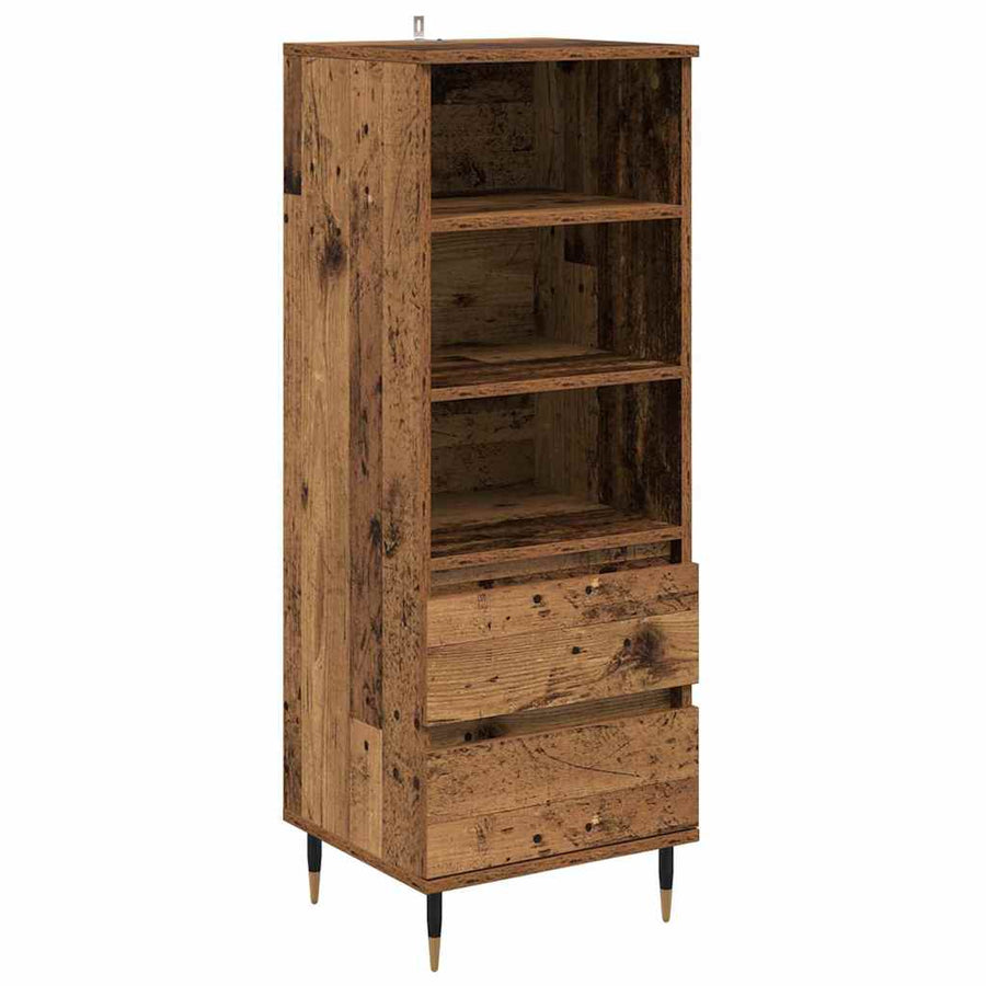 Highboard met lade Oud Hout 40 x 36 x 110 cm Bewerkt hout