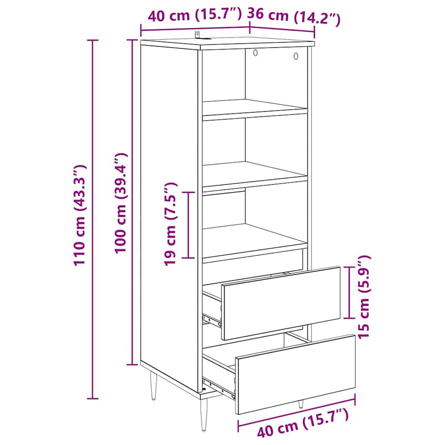 Highboard met lade Zwart Eiken 40 x 36 x 110 cm Bewerkt hout