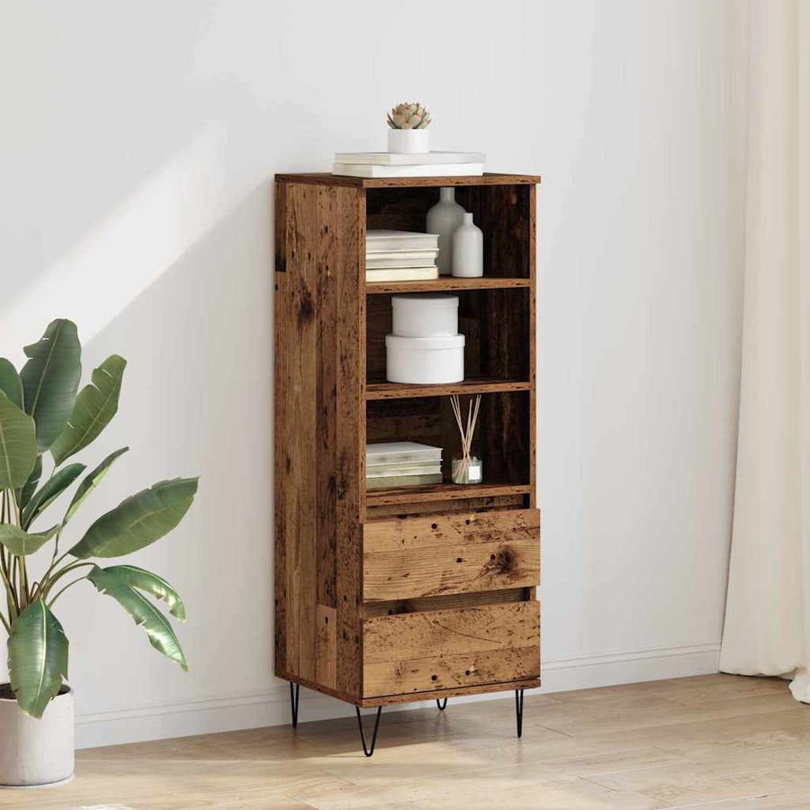 Highboard met lade Oud Hout 40 x 36 x 110 cm Bewerkt hout