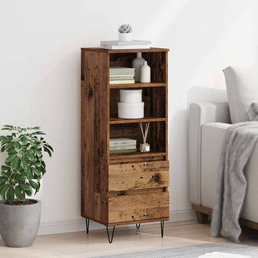 Highboard met lade Oud Hout 40 x 36 x 110 cm Bewerkt hout