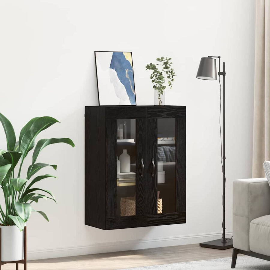 Wandkast Zwart Eiken 69,5 x 34 x 90 cm Geengineerd Hout en Glas