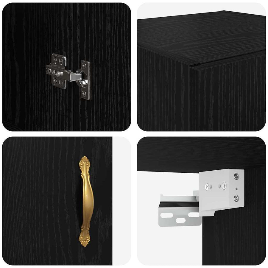 Wandkast Zwart Eiken 69,5 x 34 x 90 cm Bewerkt hout