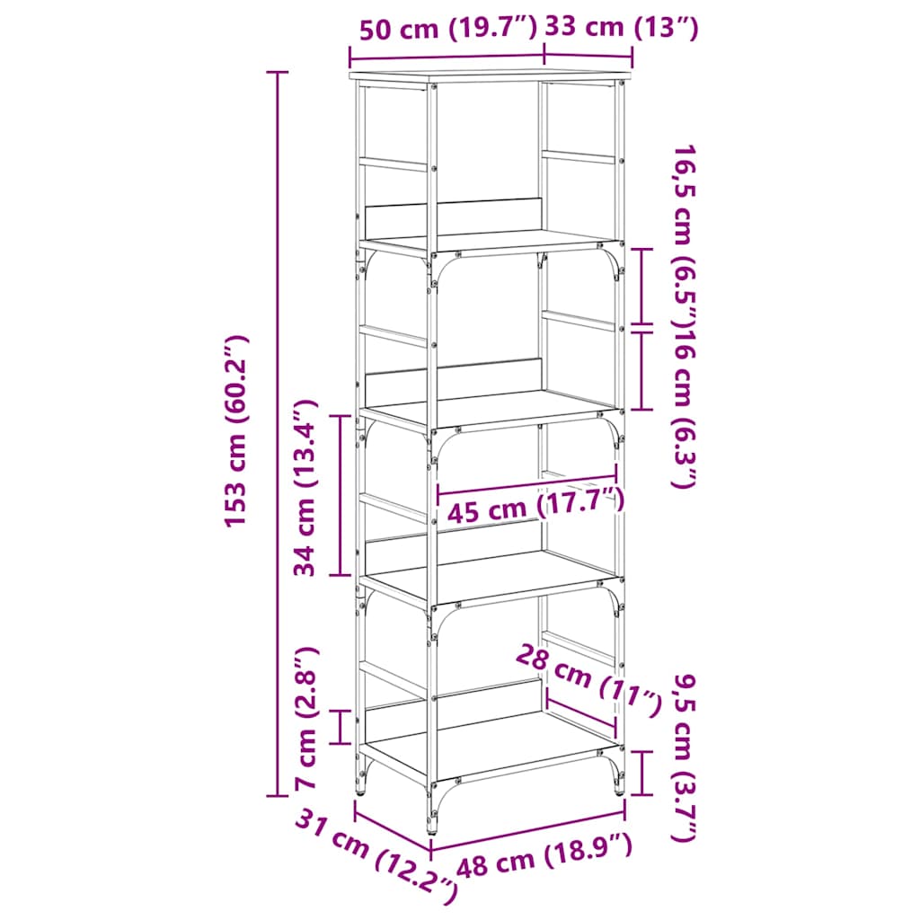 Boekenkast Zwart Eiken 50 x 33 x 153 cm Bewerkt hout