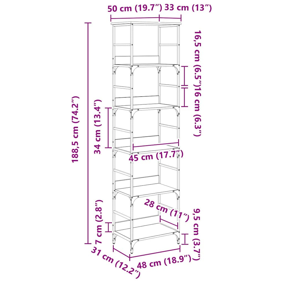 Boekenkast Zwart Eiken 50 x 33 x 188,5 cm Bewerkt hout