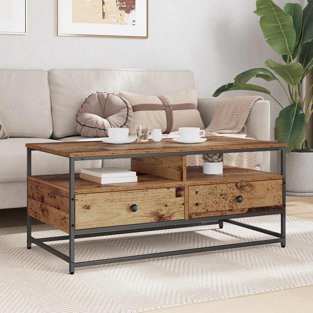 Salontafel met lade Oud hout 100 x 51 x 45 cm Bewerkt hout