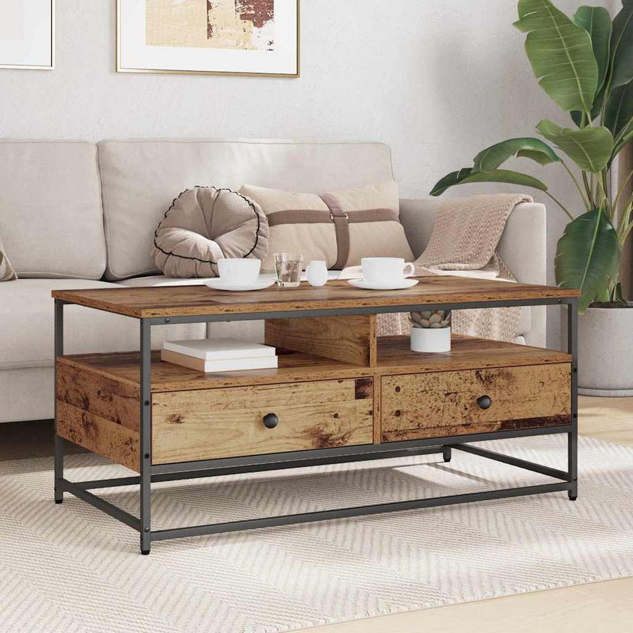Salontafel met lade Oud hout 100 x 51 x 45 cm Bewerkt hout