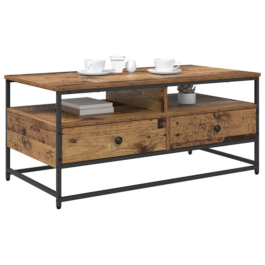 Salontafel met lade Oud hout 100 x 51 x 45 cm Bewerkt hout