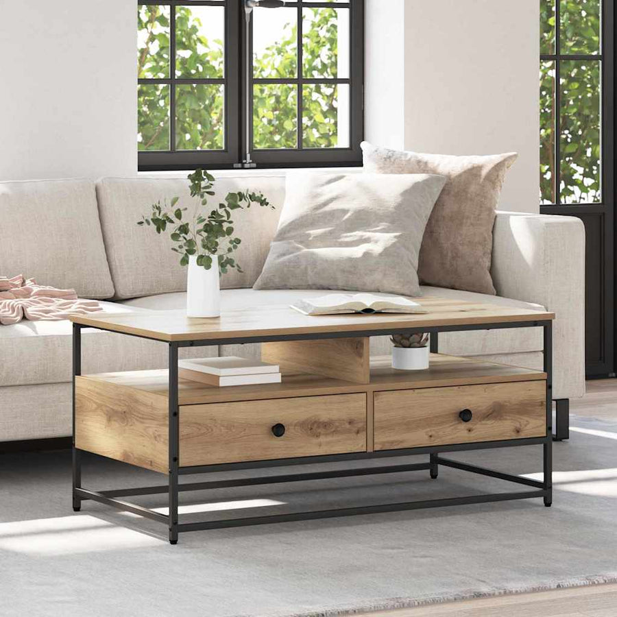 Salontafel met lade artisanaal eikenkleurig 100 x 51 x 45 cm
