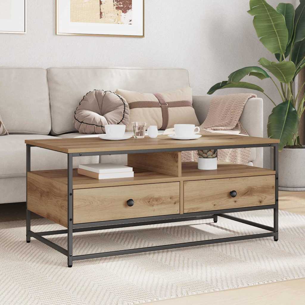 Salontafel met lade artisanaal eikenkleurig 100 x 51 x 45 cm