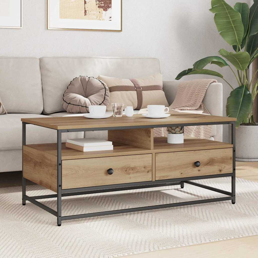 Salontafel met lade artisanaal eikenkleurig 100 x 51 x 45 cm