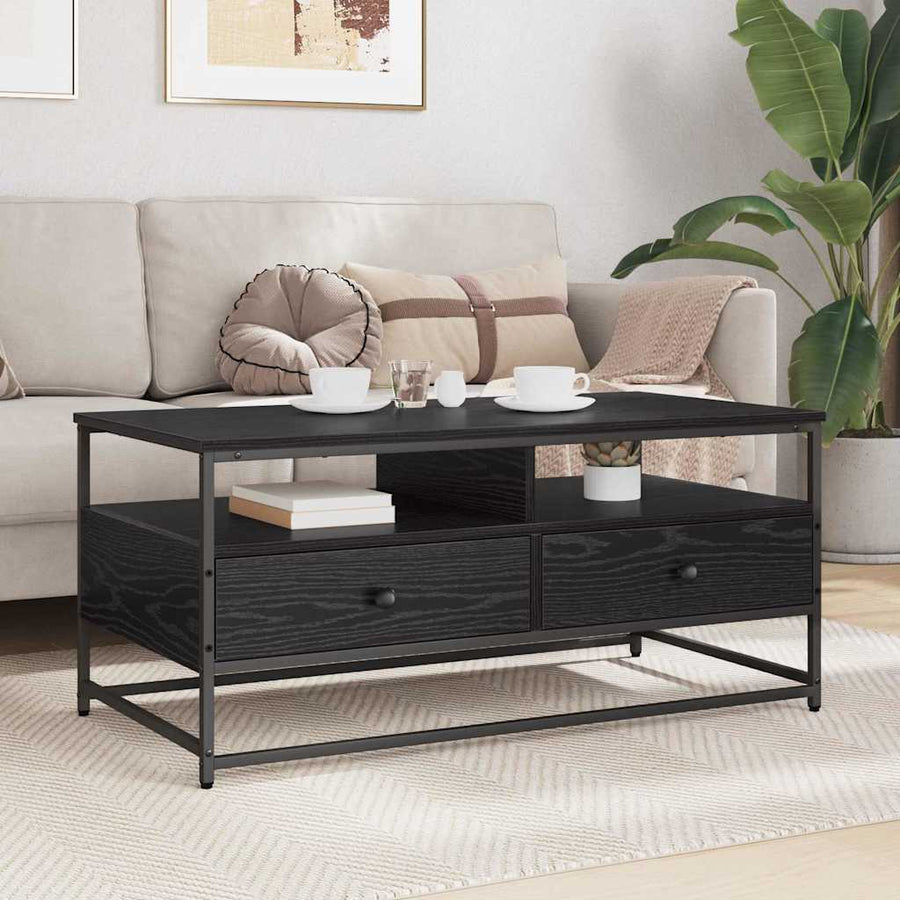 Salontafel met lade Zwart eiken 100 x 51 x 45 cm Bewerkt hout
