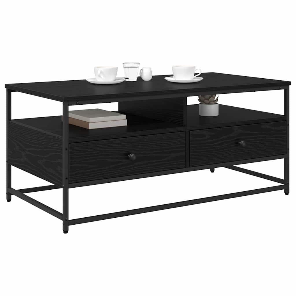 Salontafel met lade Zwart eiken 100 x 51 x 45 cm Bewerkt hout