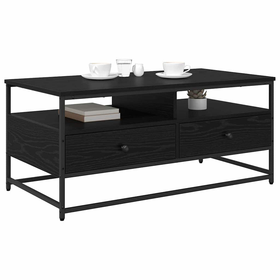 Salontafel met lade Zwart eiken 100 x 51 x 45 cm Bewerkt hout
