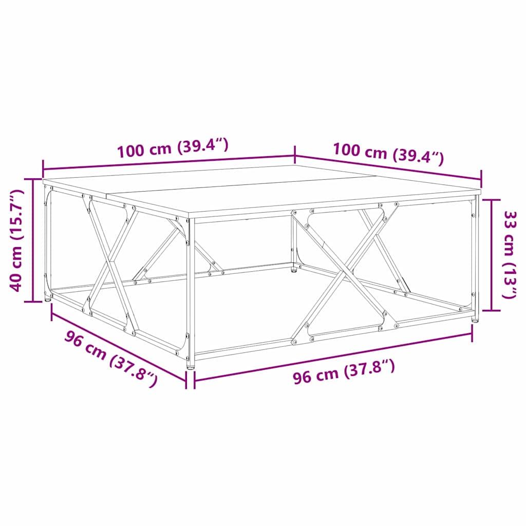 Salontafel Zwart eiken 100 x 100 x 40 cm Bewerkt hout