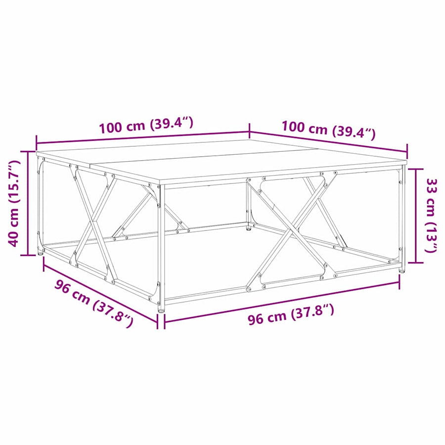 Salontafel Zwart eiken 100 x 100 x 40 cm Bewerkt hout