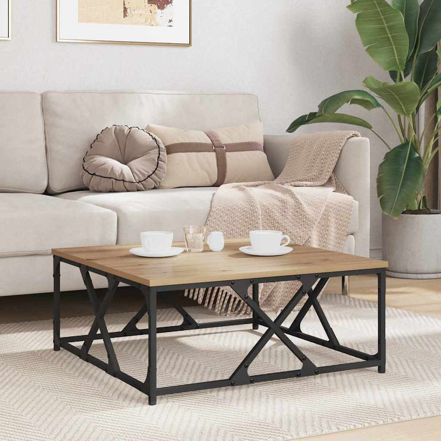 Salontafel artisanaal eikenkleurig 70 x 70 x 30 cm Bewerkt hout