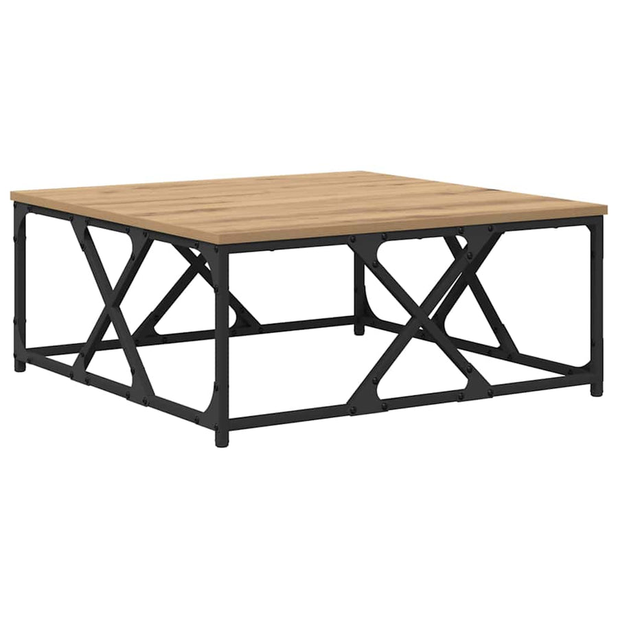 Salontafel artisanaal eikenkleurig 70 x 70 x 30 cm Bewerkt hout