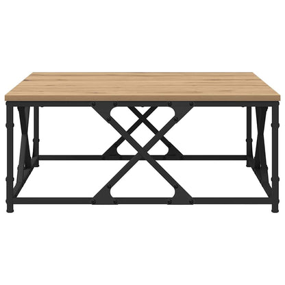 Salontafel artisanaal eikenkleurig 70 x 70 x 30 cm Bewerkt hout