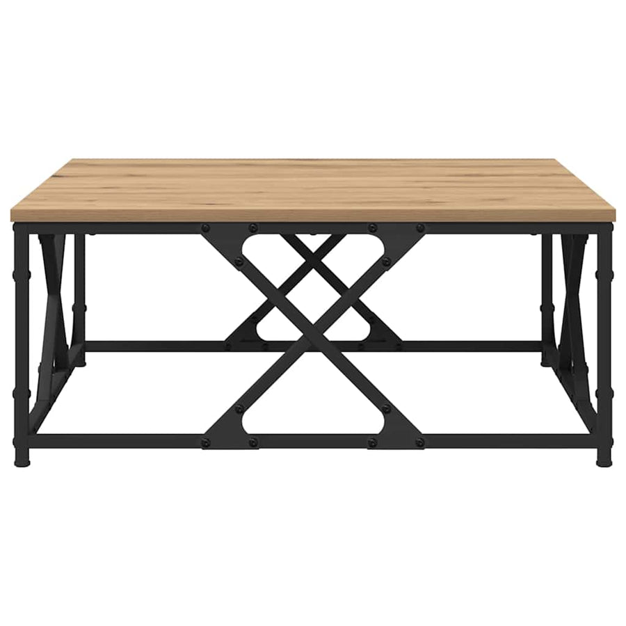 Salontafel artisanaal eikenkleurig 70 x 70 x 30 cm Bewerkt hout