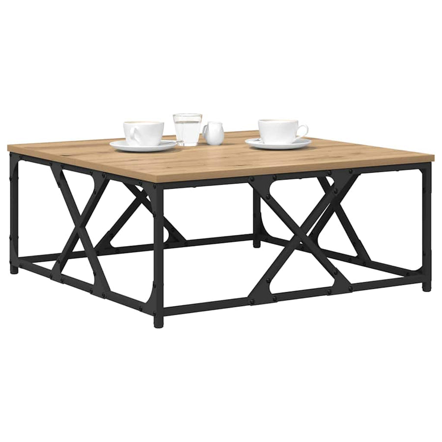 Salontafel artisanaal eikenkleurig 70 x 70 x 30 cm Bewerkt hout