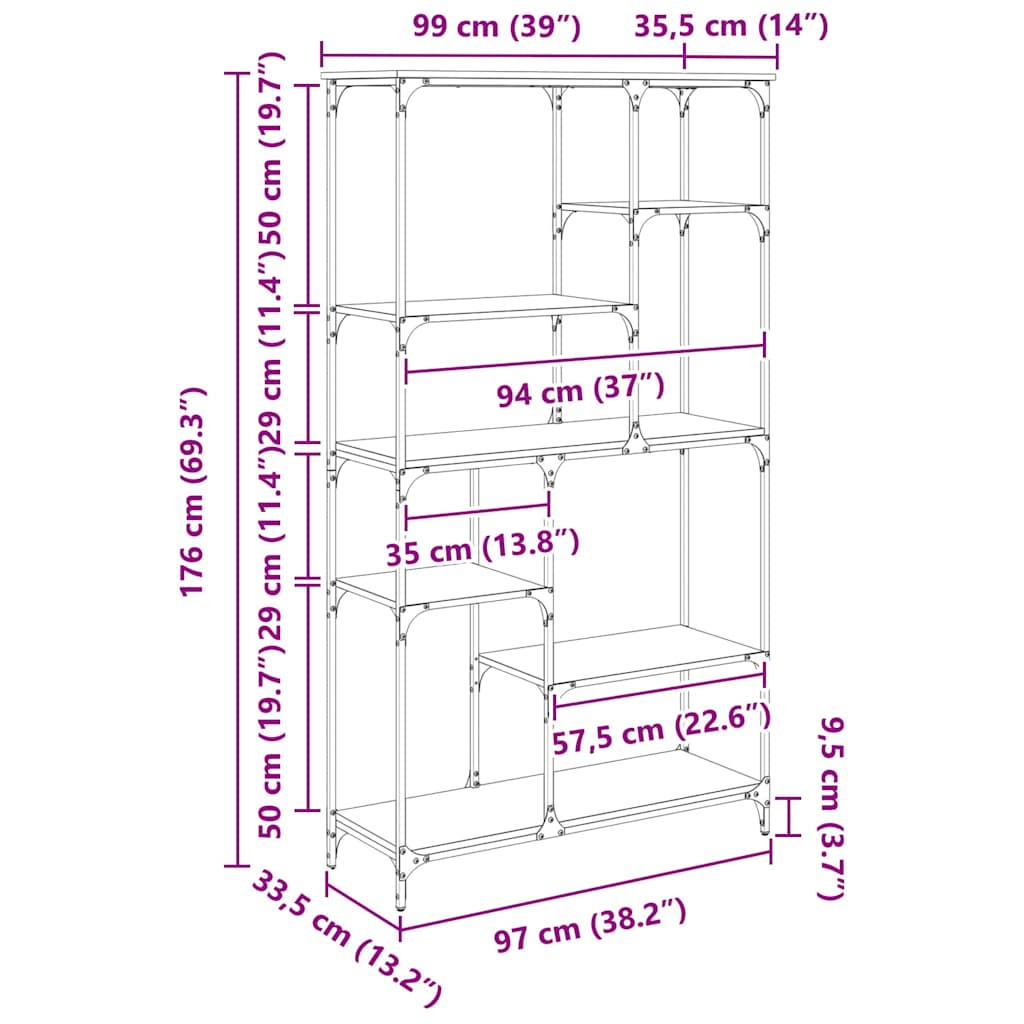 Boekenkast Oudhout 99 x 35,5 x 176 cm Bewerkt hout