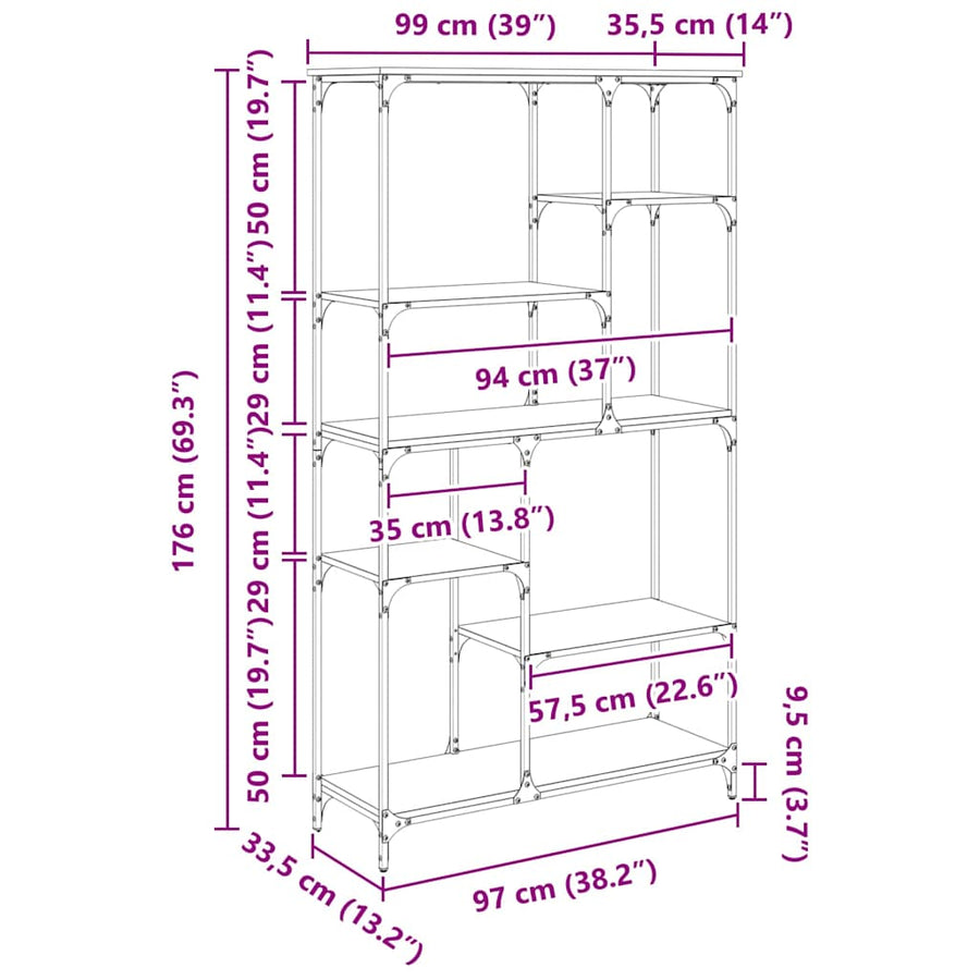 Boekenkast Oudhout 99 x 35,5 x 176 cm Bewerkt hout