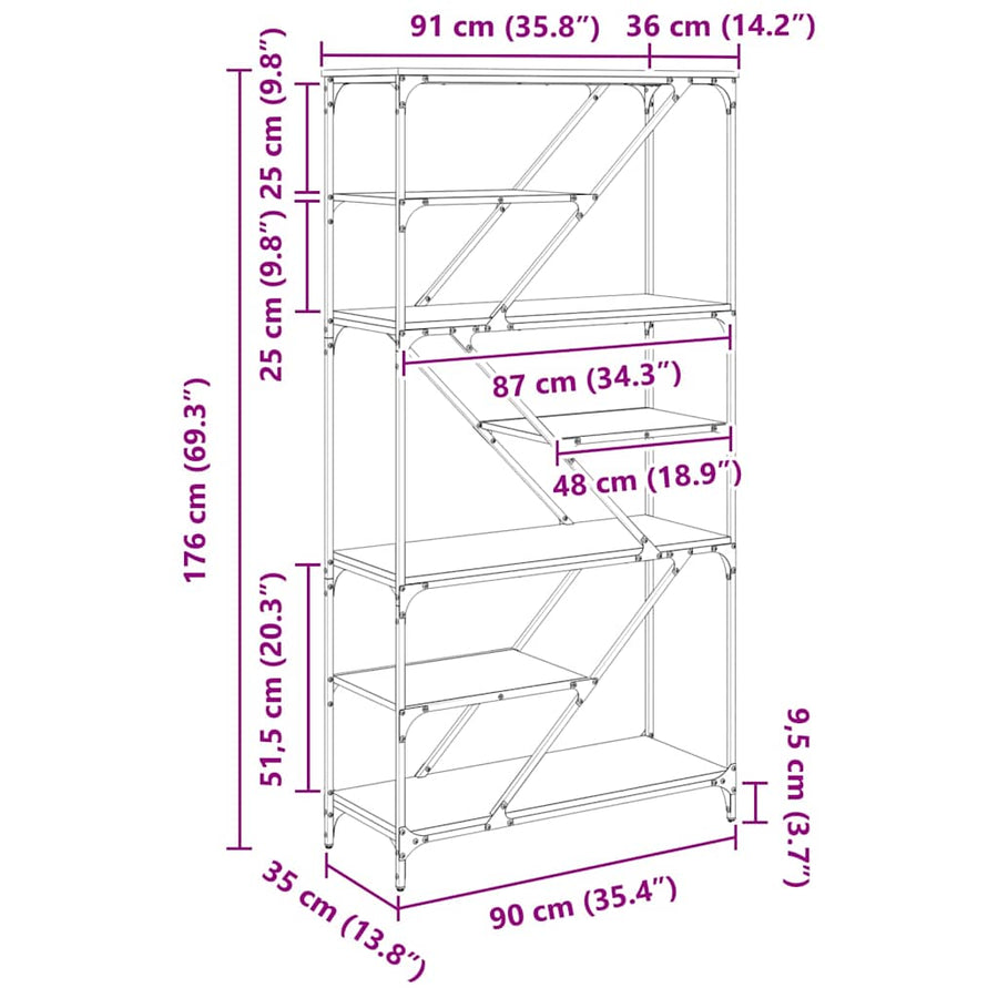 Boekenkast Artisan Eiken 91 x 36 x 176 cm Bewerkt hout