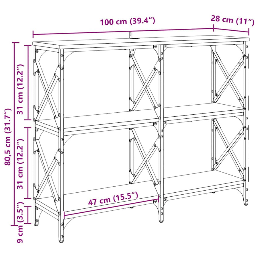 Wandtafel Artisan Eiken 100 x 28 x 80,5 cm Bewerkt hout