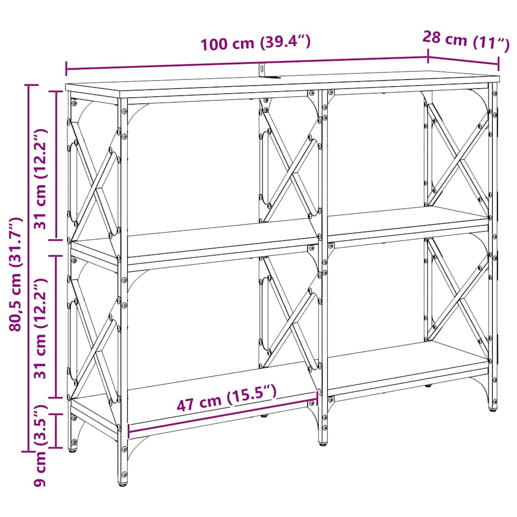 Wandtafel Zwart Eiken 100 x 28 x 80,5 cm Bewerkt hout