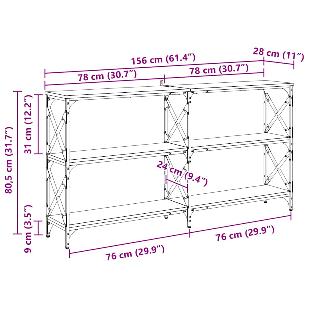 Wandtafel Oudhout 156 x 28 x 80,5 cm Bewerkt hout