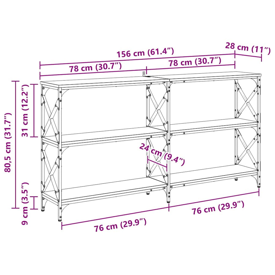 Wandtafel Zwart Eiken 156 x 28 x 80,5 cm Bewerkt hout