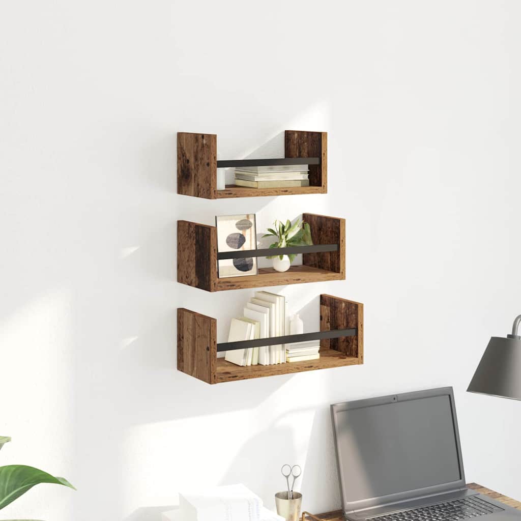 Wandplankenset met plank 3 pcs Oud Hout 40x16x14cm Bewerkt hout