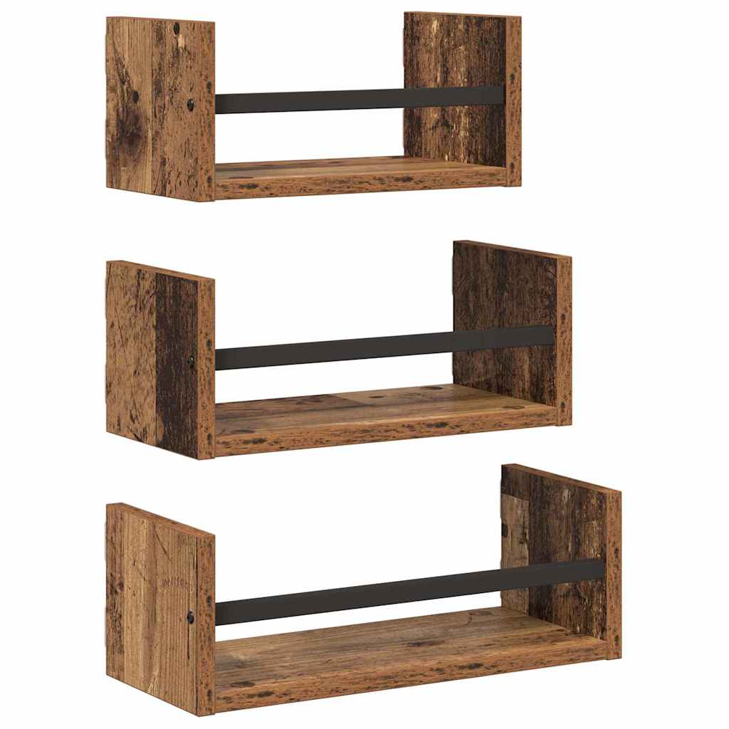 Wandplankenset met plank 3 pcs Oud Hout 40x16x14cm Bewerkt hout