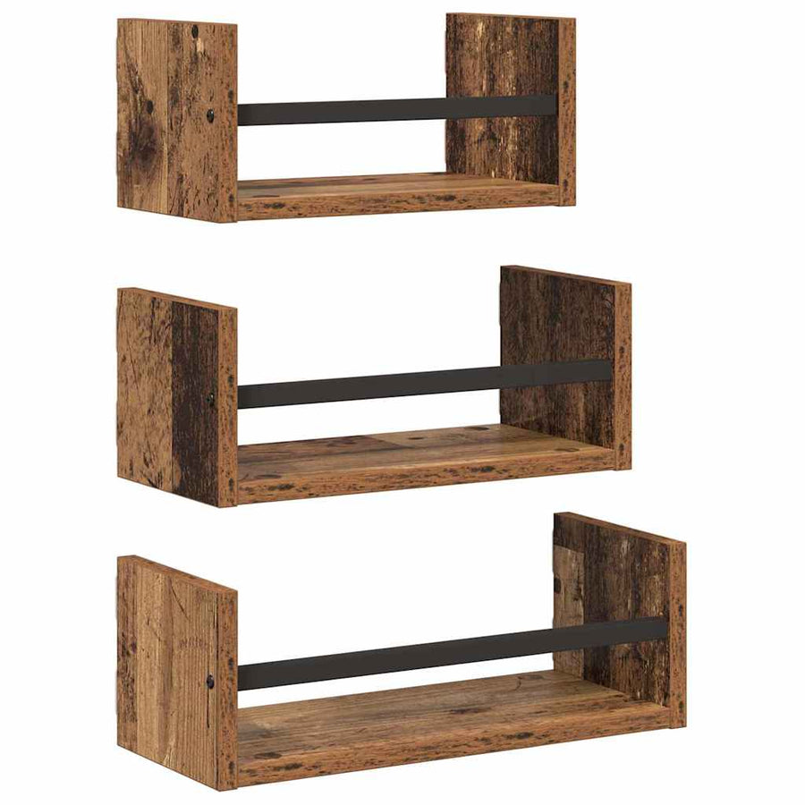 Wandplankenset met plank 3 pcs Oud Hout 40x16x14cm Bewerkt hout