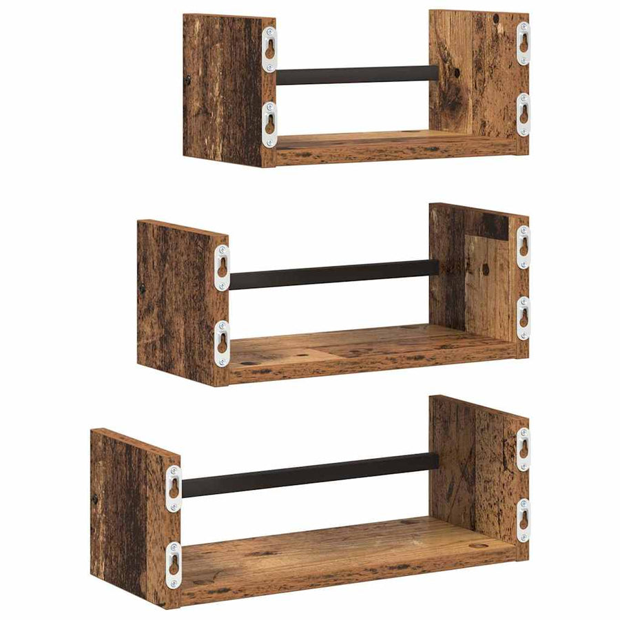Wandplankenset met plank 3 pcs Oud Hout 40x16x14cm Bewerkt hout