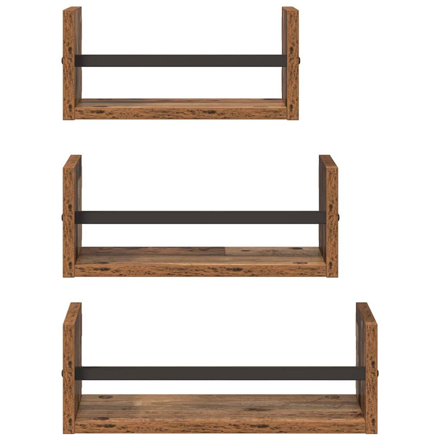 Wandplankenset met plank 3 pcs Oud Hout 40x16x14cm Bewerkt hout