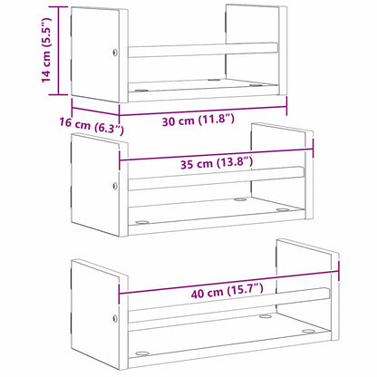 Wandplankenset met plank 3 pcs Oud Hout 40x16x14cm Bewerkt hout