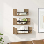 Wandplankenset 3 stuks bewerkt hout artisan eiken 40x16x14 cm