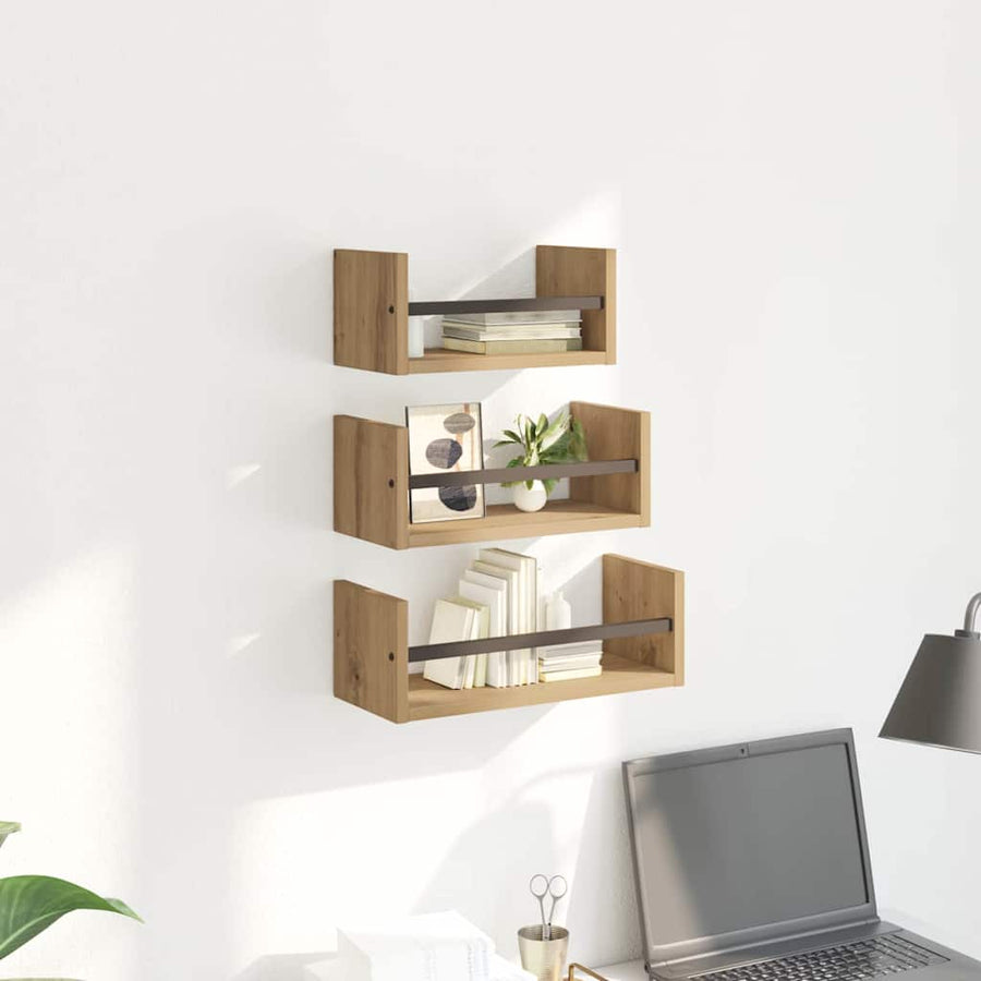 Wandplankenset 3 pcs Artisan Eiken 40x16x14cm Bewerkt hout
