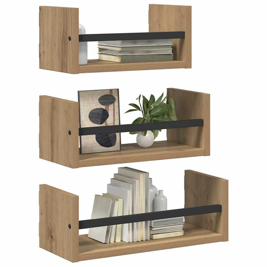 Wandplankenset 3 pcs Artisan Eiken 40x16x14cm Bewerkt hout