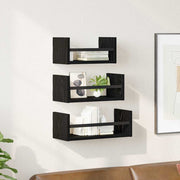 Wandplankenset 3 stuks zwart eiken 40x16x14 cm