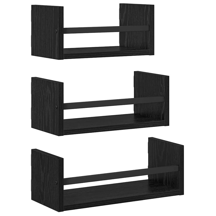 Wandplankenset 3 pcs Zwart Eiken 40x16x14cm Bewerkt hout