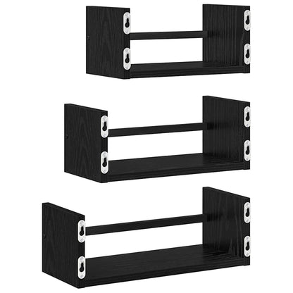 Wandplankenset 3 pcs Zwart Eiken 40x16x14cm Bewerkt hout