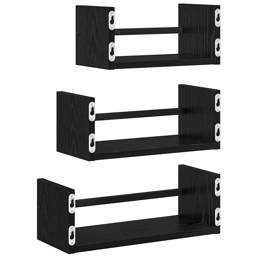 Wandplankenset 3 pcs Zwart Eiken 40x16x14cm Bewerkt hout