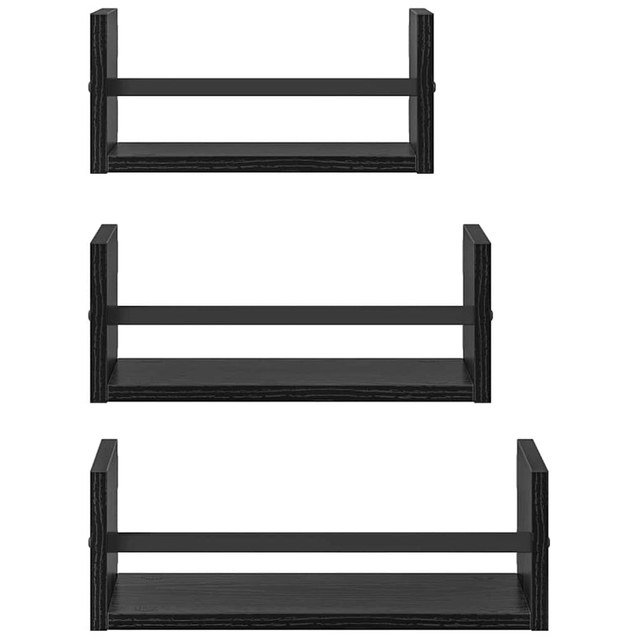Wandplankenset 3 pcs Zwart Eiken 40x16x14cm Bewerkt hout