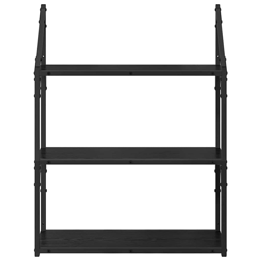 Wandplank met plank Zwart Eiken 60 x 21 x 78,5 cm Bewerkt hout