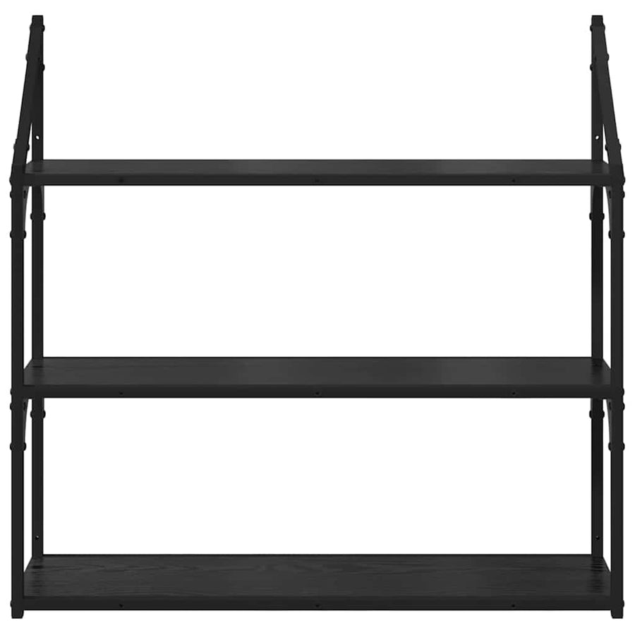 Wandplank met plank Zwart Eiken 80 x 21 x 78,5 cm Bewerkt hout